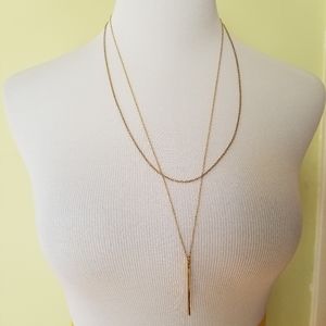 Gorjana Layered Long Chain Necklace Bar Pendant